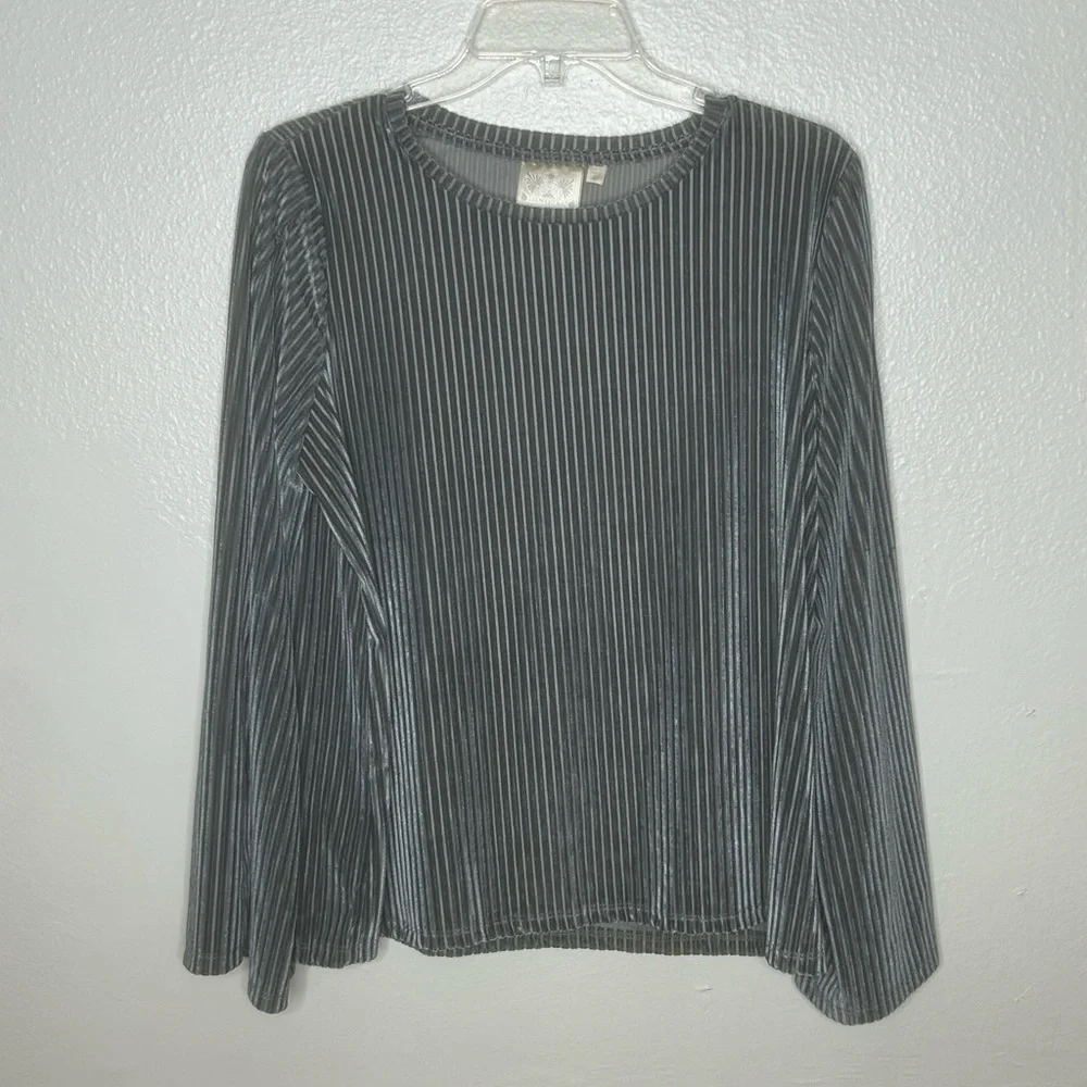 Dantelle Gray Crushed Velvet Striped Long Sleeve Top